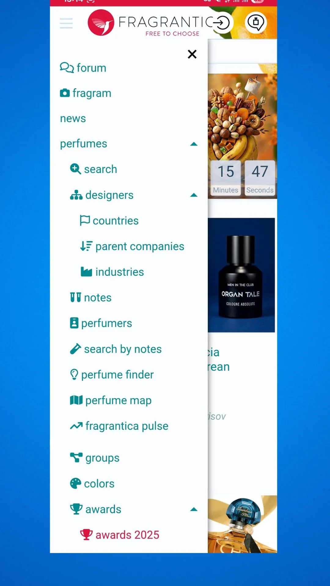 منوی سایت فراگرانتیکا_menu fragrantica